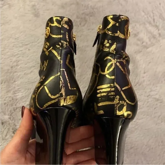 Chanel Black and Gold Ankle Boots, US7 - Picture 6 of 12